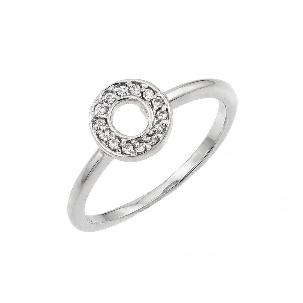 Rhodium Plated Sterling Silver 925 Pave Set Clear CZ Open Circle Ring Sizes 5-9