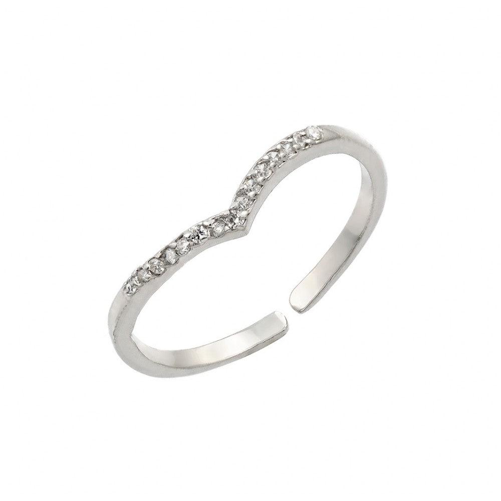 Rhodium Plated Sterling Silver 925 Clear CZ Chevron Adjustable Ring Sizes 5-9