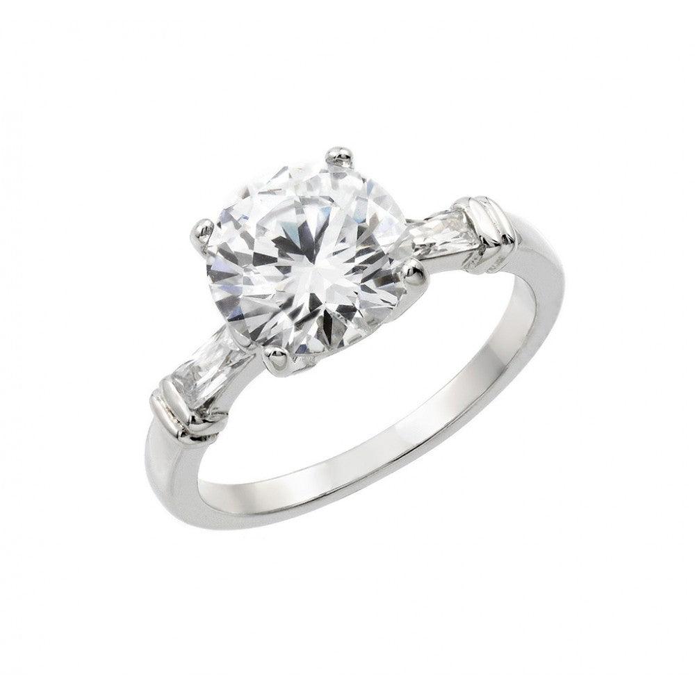 Sterling Silver .925 Rhodium Plated Clear Round CZ Engagement Ring New Sizes 5-9