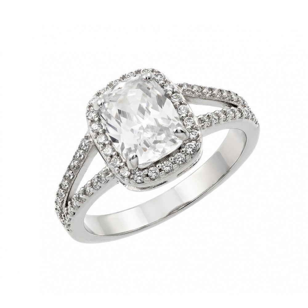 Rhodium Plated Sterling Silver 925 Clear CZ Bridal Engagement Ring Sizes 5-9