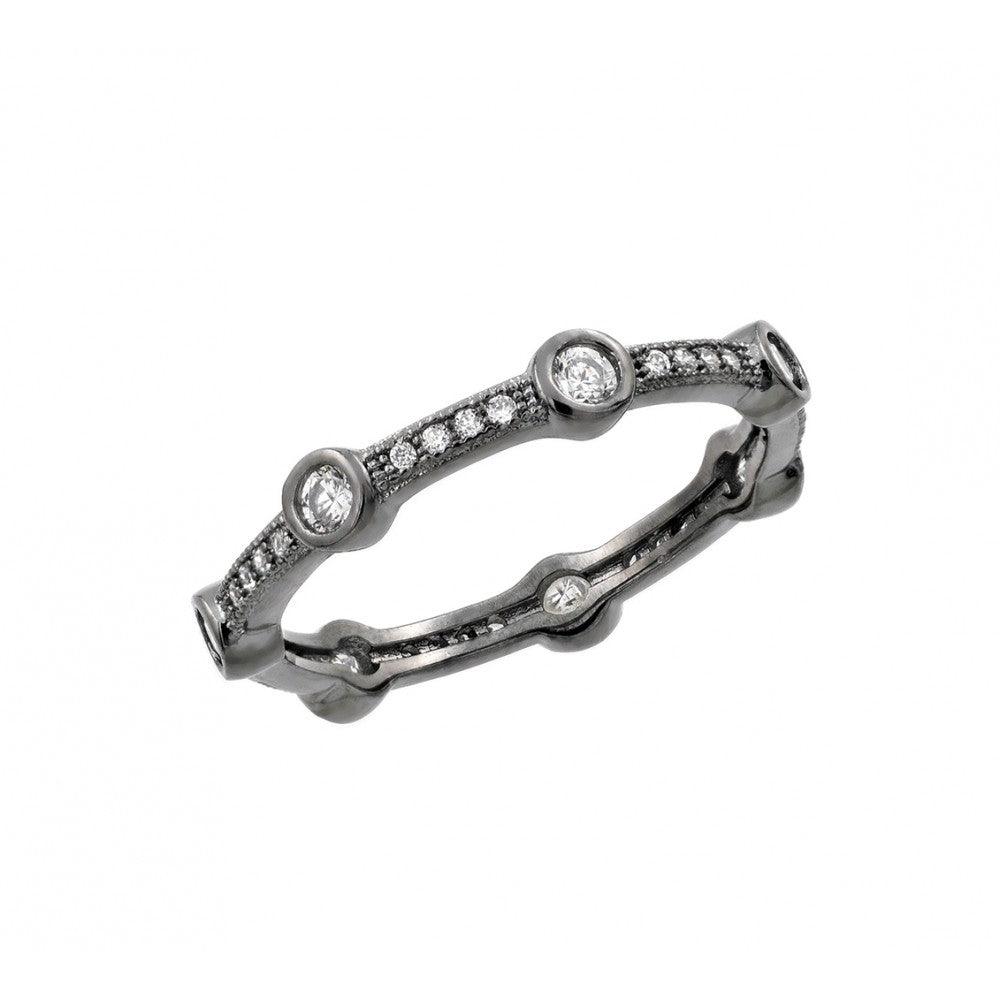 Oxidized Rhodium Plated Sterling Silver 925 Clear CZ Eternity Ring Sizes 5-9