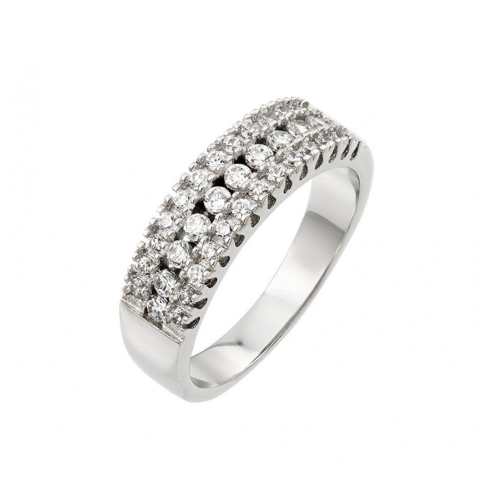 Rhodium Plated Sterling Silver 925 Clear Pave Set CZ Ring Fancy Band Sizes 5-9