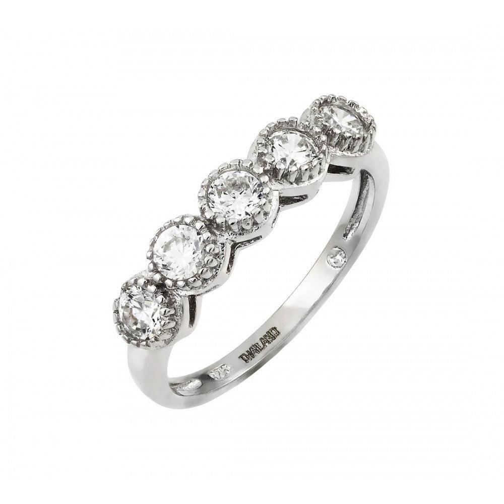 Rhodium Plated Sterling Silver 925 5 Clear CZ Cluster Ring Band Sizes 5-9