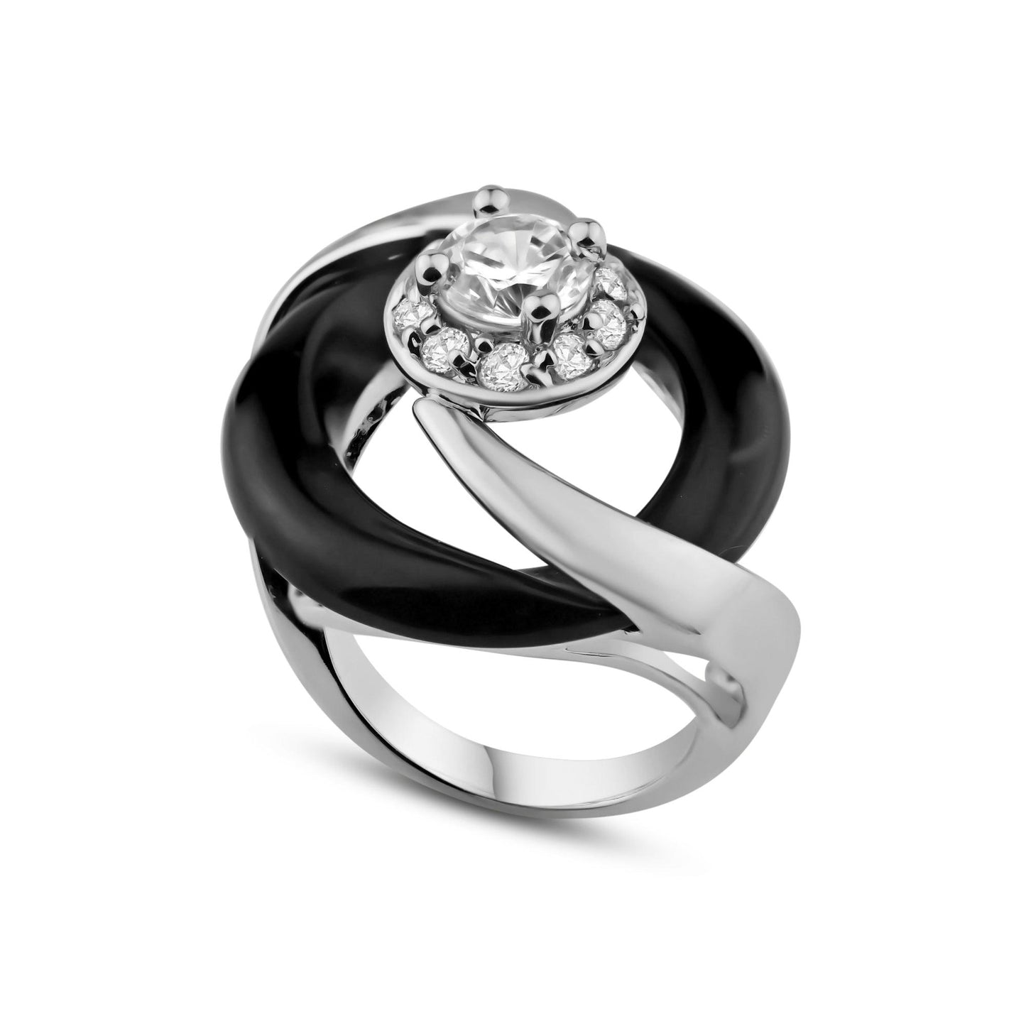 Black Rhodium Plated Sterling Silver 925 Clear CZ Black Onyx Ring Band Sizes 5-9