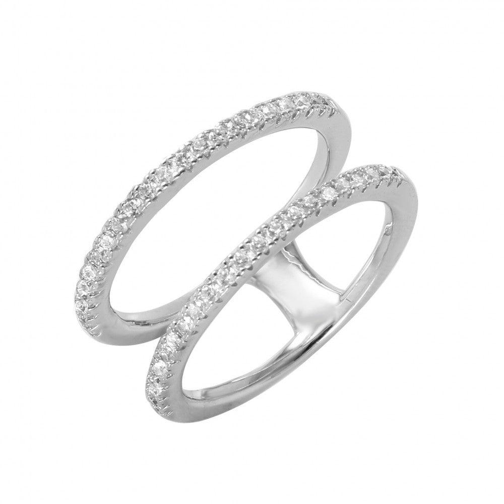 Rhodium Plated Sterling Silver 925 Twin Band Clear CZ Ring Band Sizes 6-9