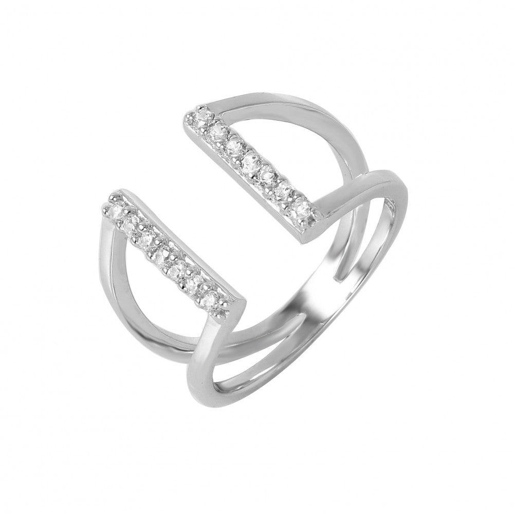 Rhodium Plated Sterling Silver 925 Huggie Cuffed V-Shaped CZ Ring Band Sizes 5-9