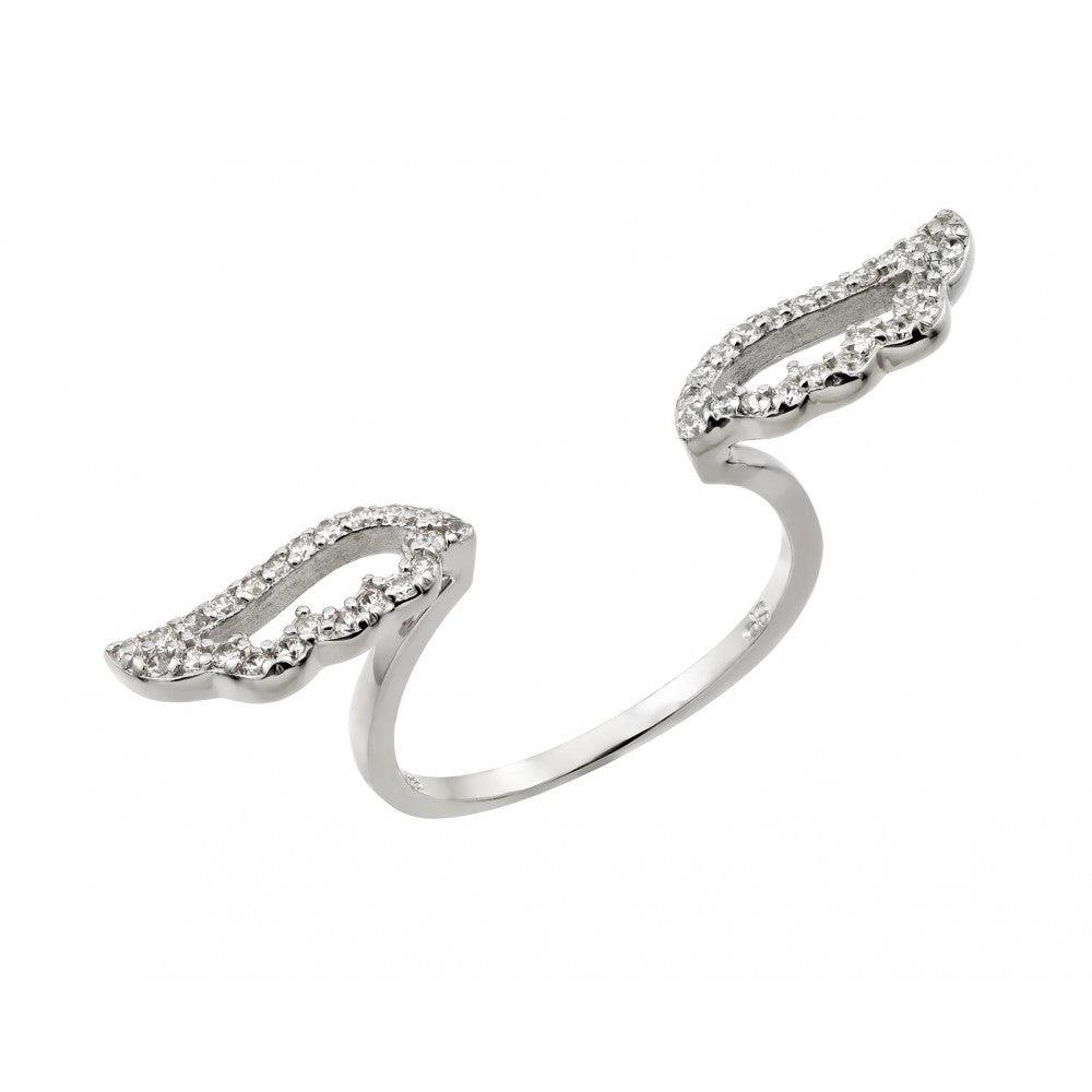 Sterling Silver 925 Rhodium Plated Wings Clear CZ Adjustable Ring New Sizes 5-9