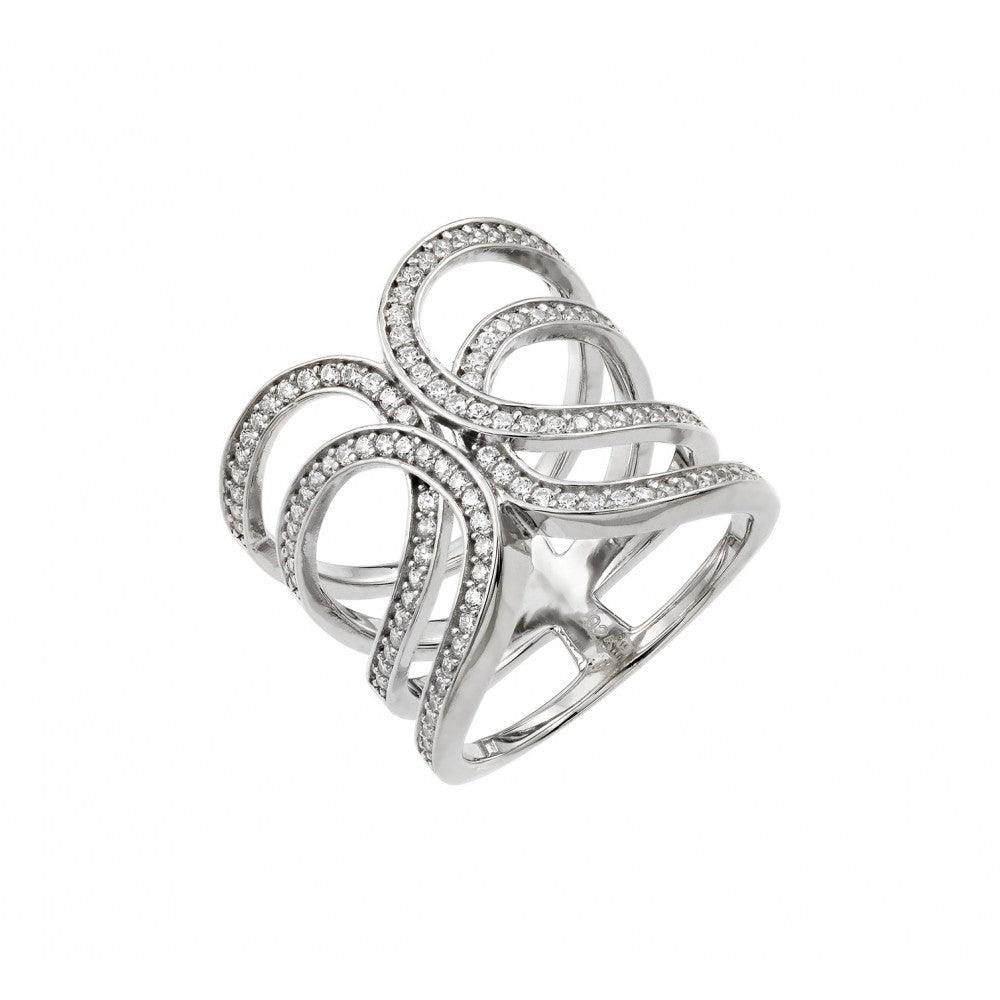 Rhodium Plated Sterling Silver 925 Double Interlace Ring Clear CZ Band Sizes 5-9