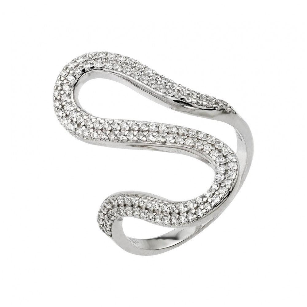 Rhodium Plated Sterling Silver 925 Wavy Clear CZ Ring Cocktail Band Sizes 5-9