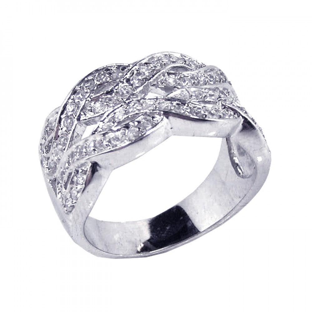 Rhodium Plated Sterling Silver 925 Clear CZ Intertwined Ring Band Sizes 5-10