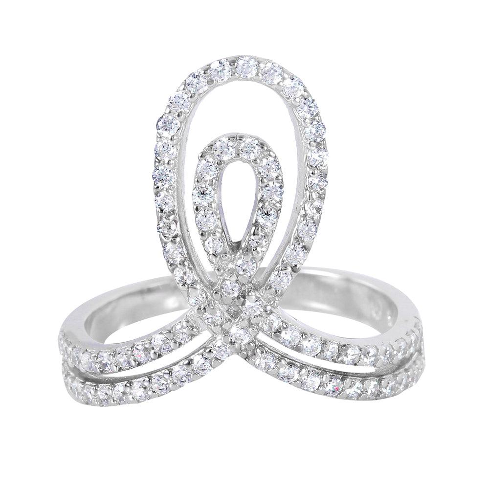 Rhodium Plated Sterling Silver 925 Clear CZ Double Loop Ring Band Sizes 5-9