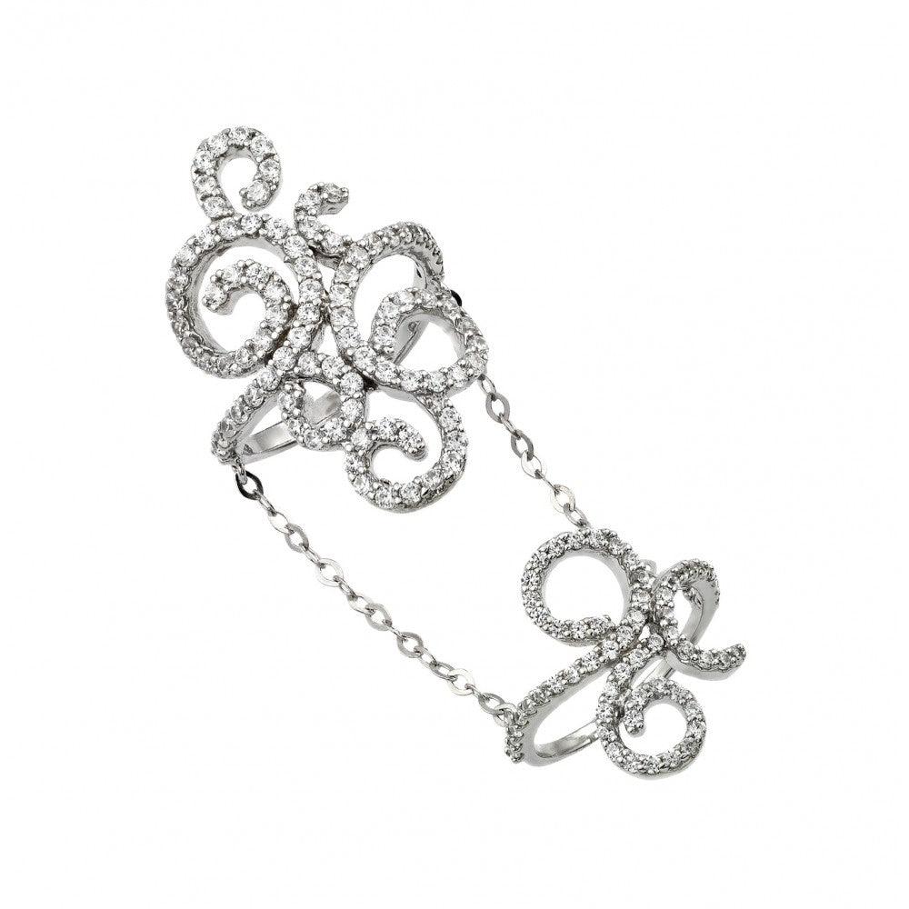 Rhodium Plated Sterling Silver 925 Knuckle Slave Ring Clear CZ Band Sizes 6-8