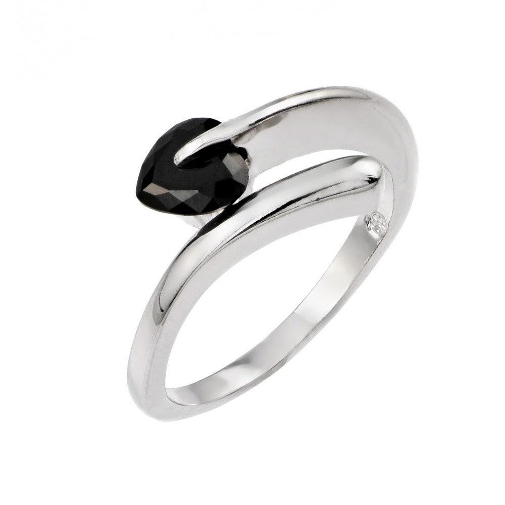 Rhodium Plated Polished Sterling Silver 925 Black CZ Heart Ring Band Sizes 5-9