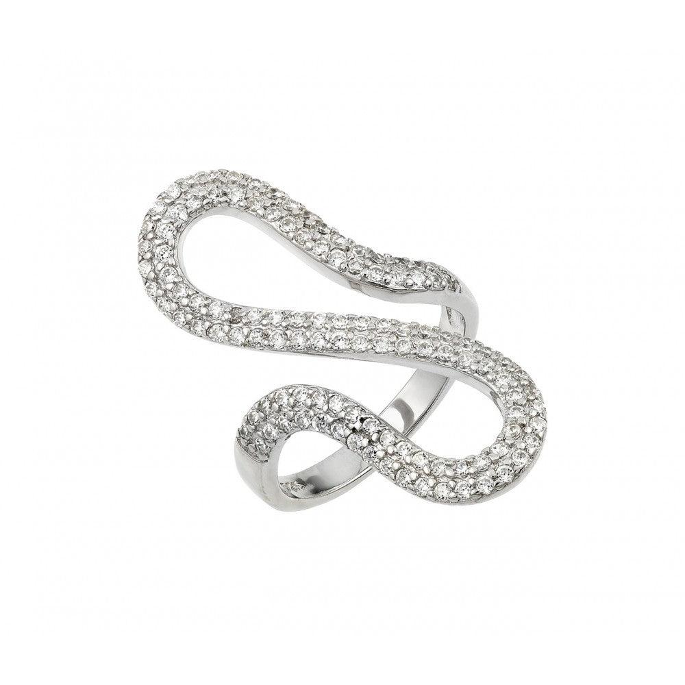 Sterling Silver 925 Rhodium Plated Freeform Abstract Clear CZ Ring Sizes 5-9