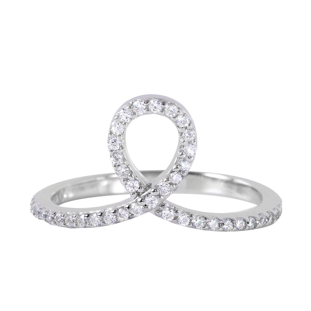 Rhodium Plated Sterling Silver 925 Clear CZ Loop Ring Polished Band Sizes 5-9