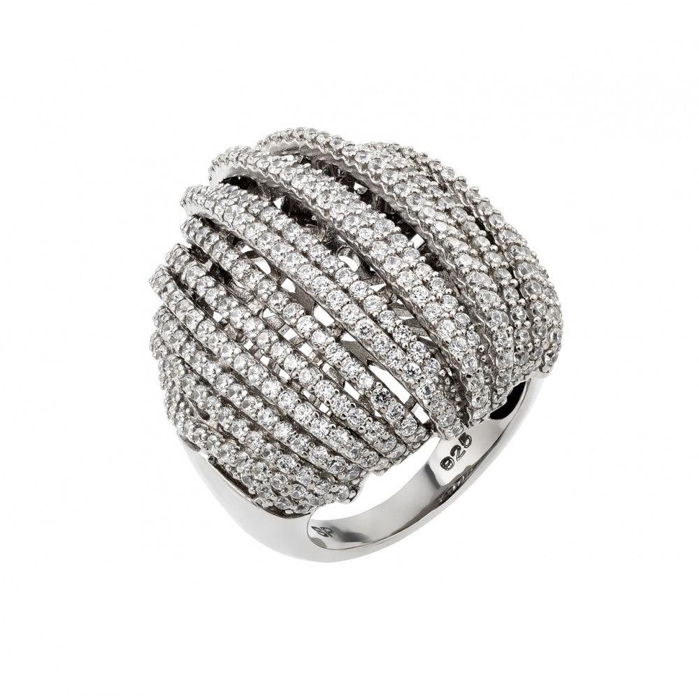 Sterling Silver 925 Rhodium Plated Micro Pave Clear CZ Cocktail Ring Sizes 5-9