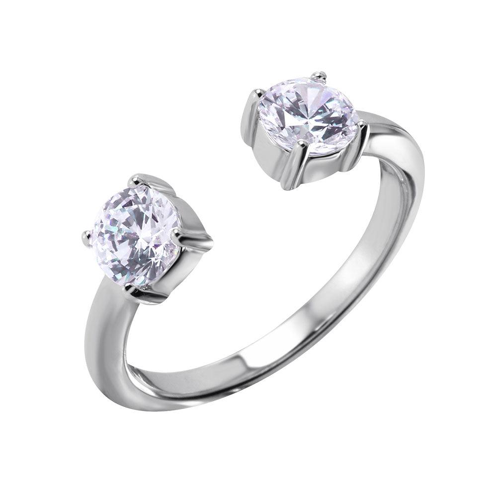 Rhodium Plated Sterling Silver 925 Adjustable Ring Clear CZ Band Sizes 5-9