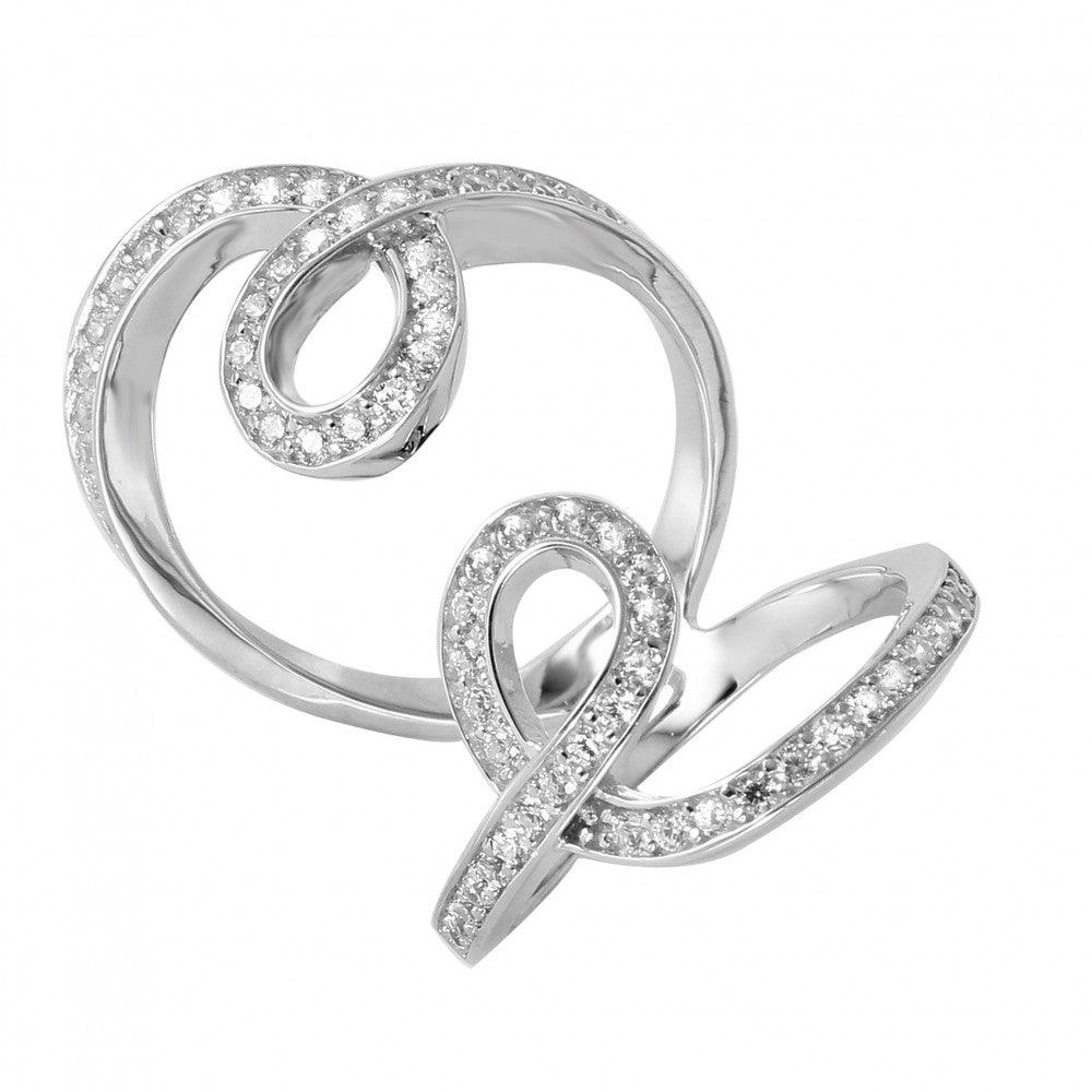 Sterling Silver 925 Rhodium Plated Double Looped Clear CZ Ring New Sizes 6-9