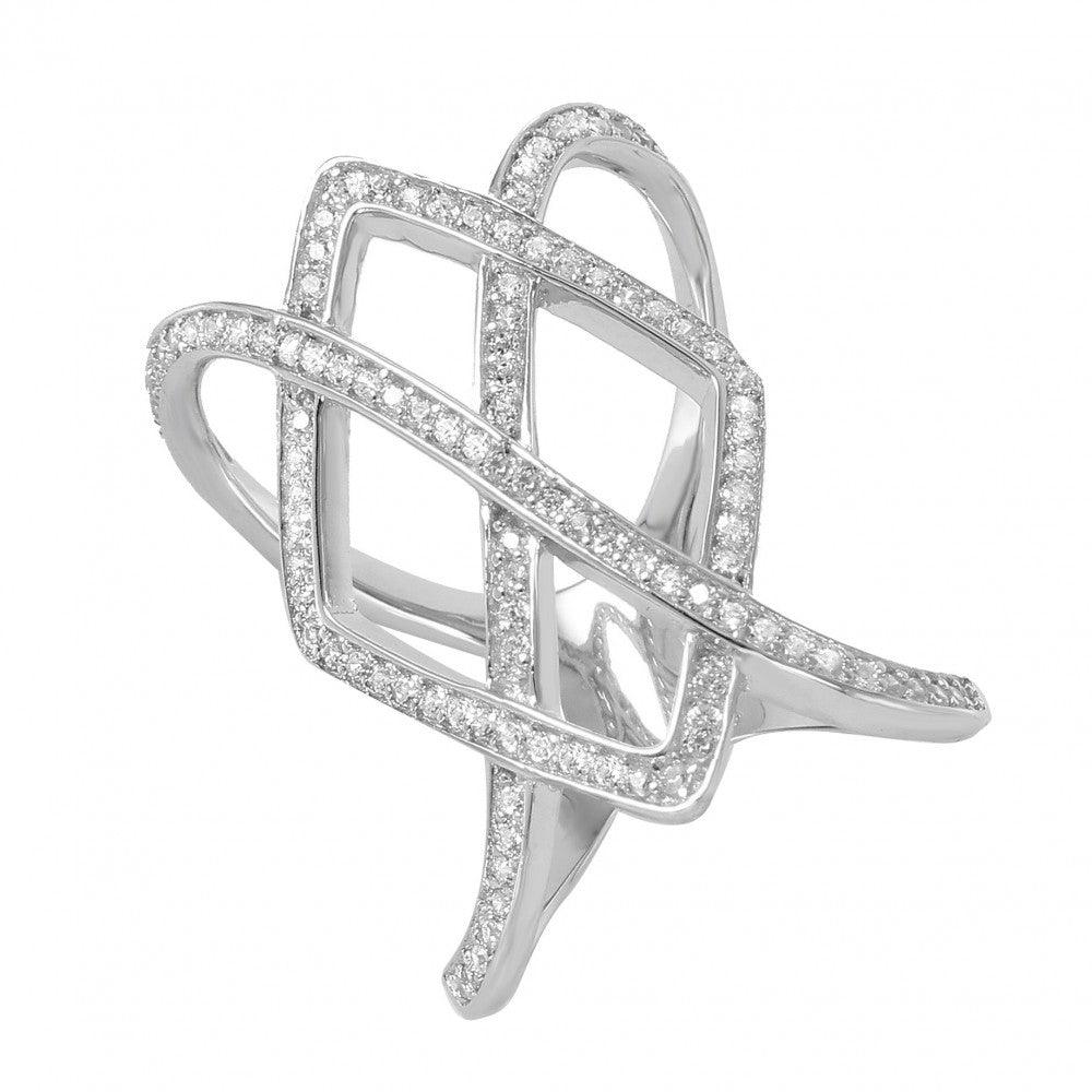 Sterling Silver .925 Rhodium Plated Keltic Braid Clear CZ Ring Sizes 6-9