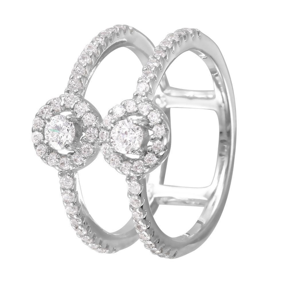 Rhodium Plated Sterling Silver 925 Clear CZ Double Band Fashion Ring Sizes 5-9