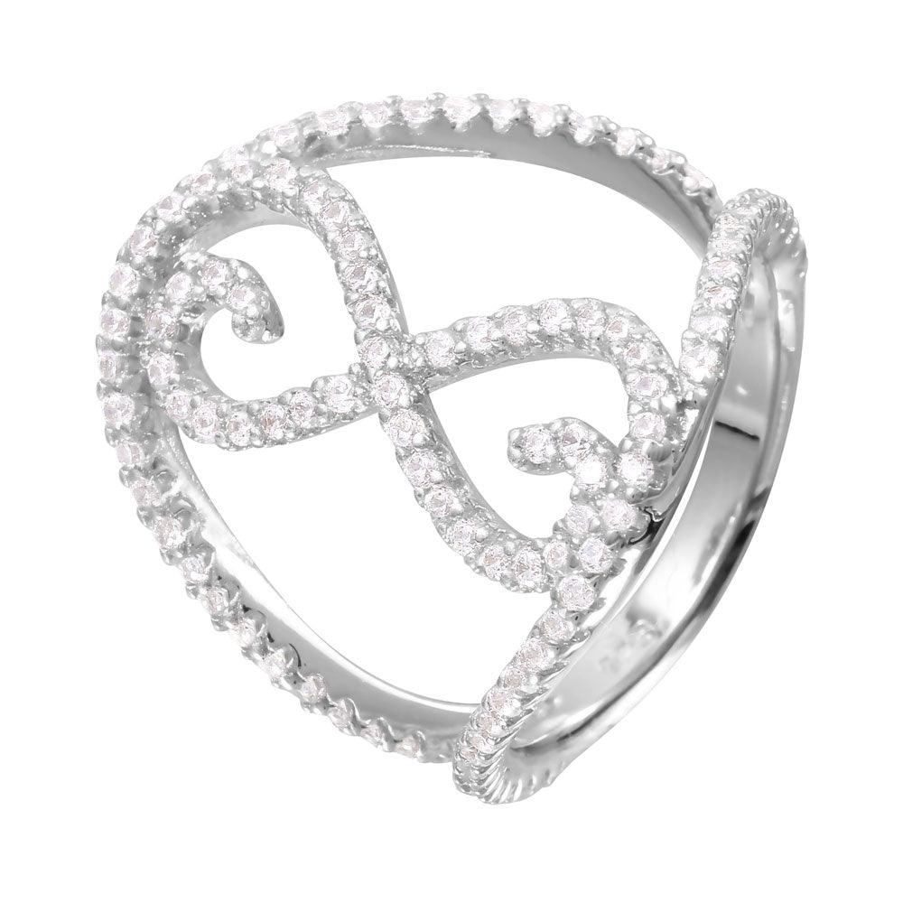 Rhodium Plated Sterling Silver 925 Split Shank CZ Infinity Symbol Ring Sizes 5-9