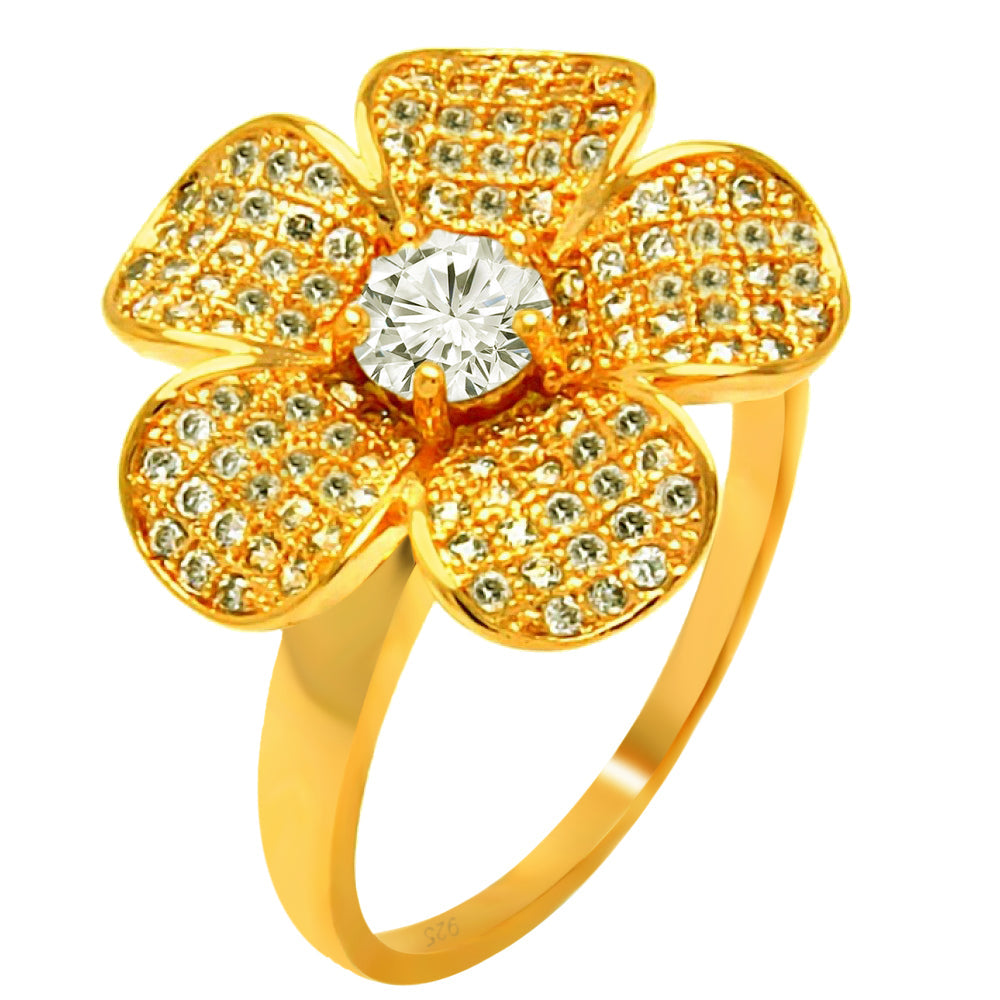 Rose Gold Plated Sterling Silver 925 Clear Micro Pave CZ Flower Ring Sizes 5-9