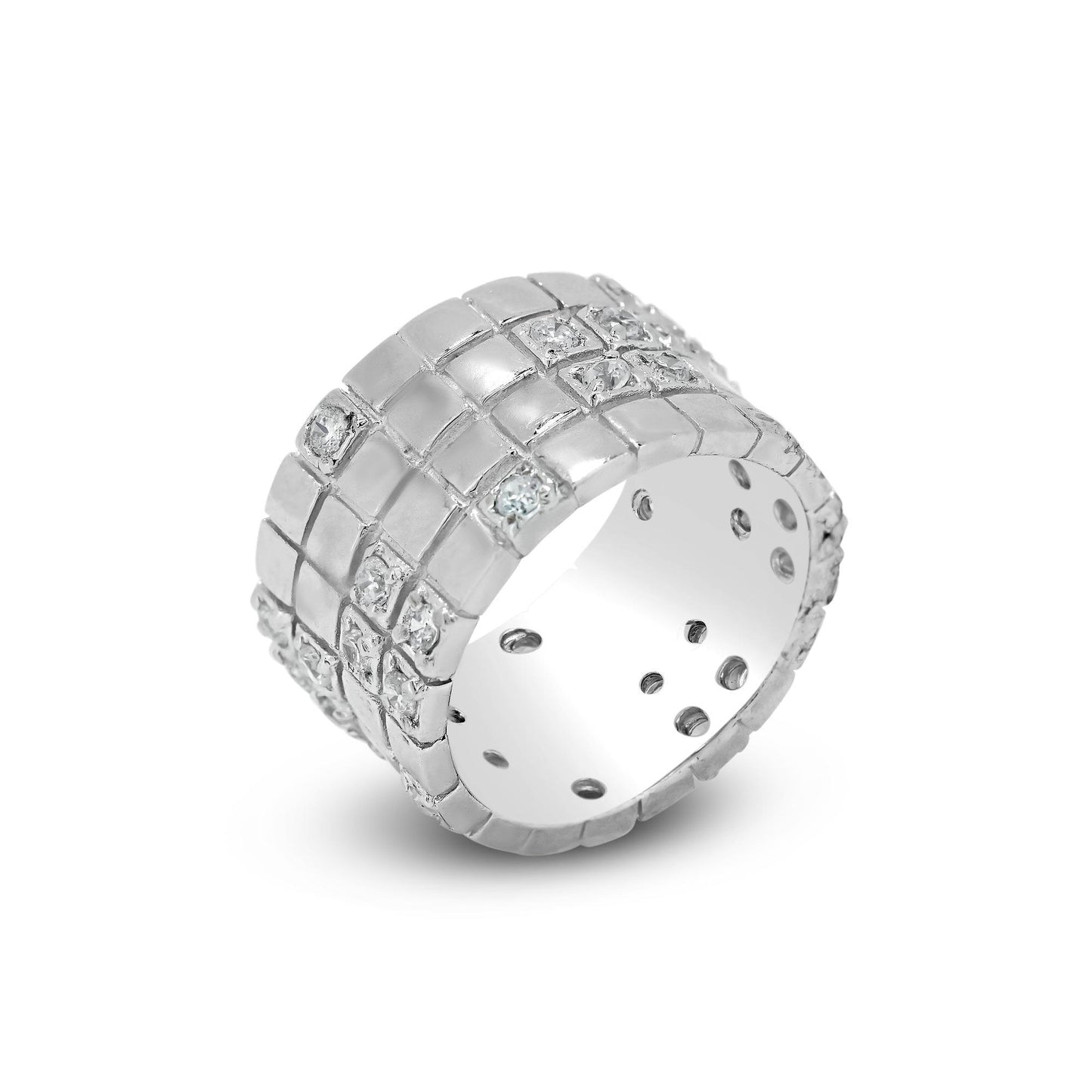 Rhodium Plated Sterling Silver 925 Clear CZ Grid Cigar Band Ring Sizes 5-9