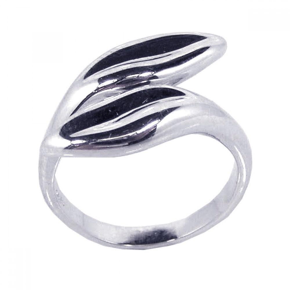 Polished Rhodium Plated Sterling Silver 925 Twin Leaf Ring Nature Band Sizes 5-9