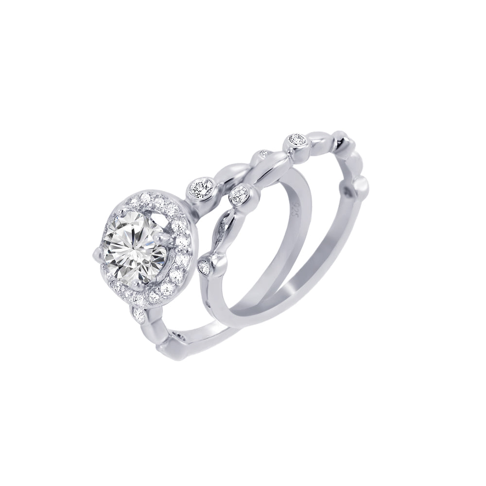 Rhodium Plated Sterling Silver 925 Clear Clear CZ Bridal Ring Set Band Sizes 5-9