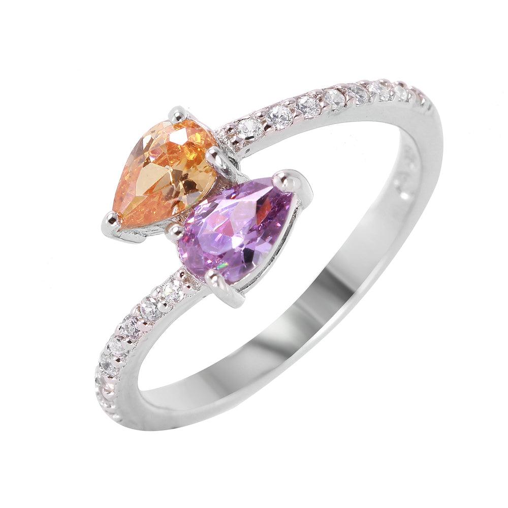 Rhodium Plated Sterling Silver 925 Multi Color Pave Set CZ Band Ring Sizes 5-9