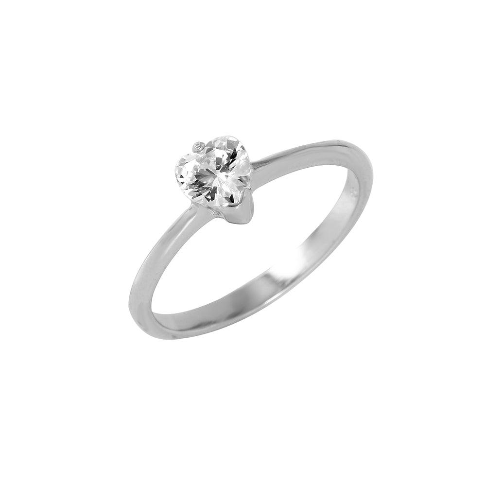 Rhodium Plated Sterling Silver 925 Solitaire Engagement Heart CZ Ring Sizes 5-9