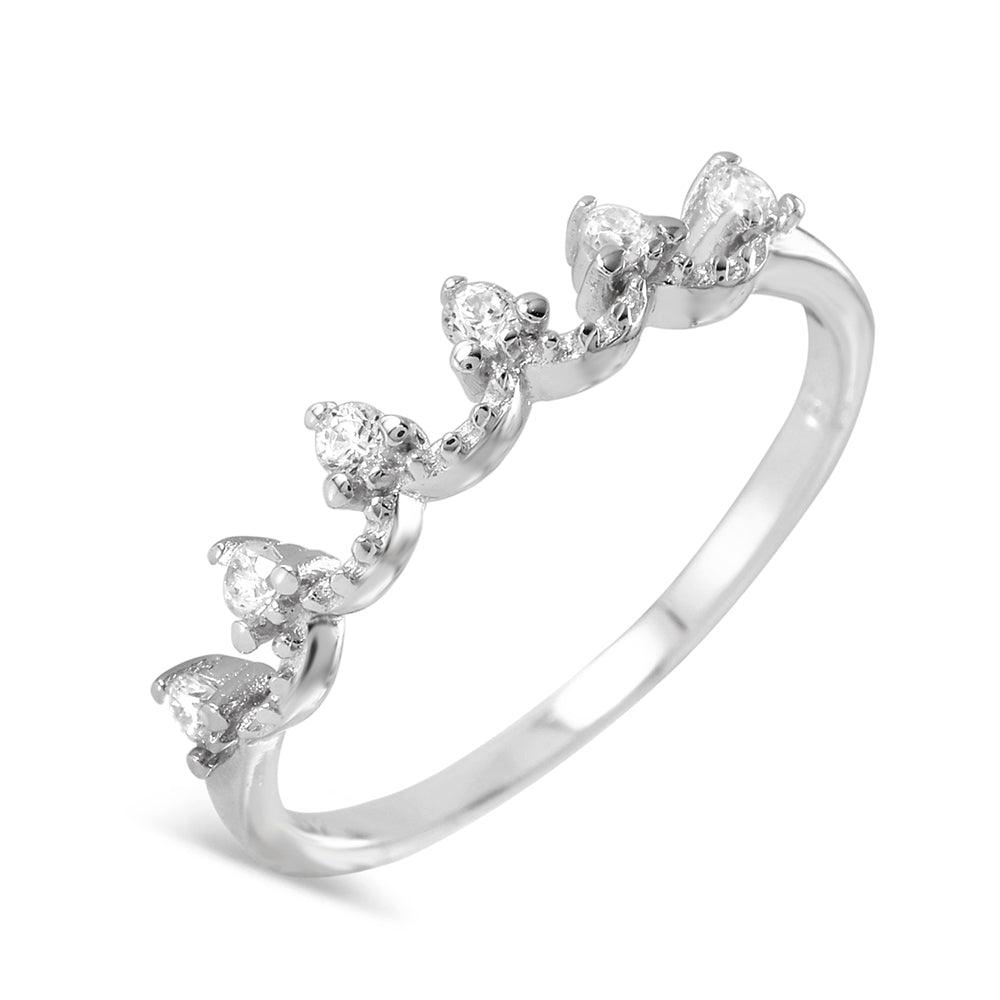 Rhodium Plated Sterling Silver 925 Clear CZ Ring Crown Tiara Band Sizes 5-9