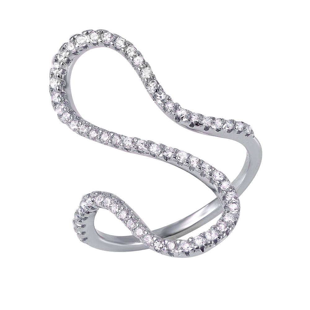 Rhodium Plated Sterling Silver 925 Freeform Clear CZ Ring Band Sizes 5-9