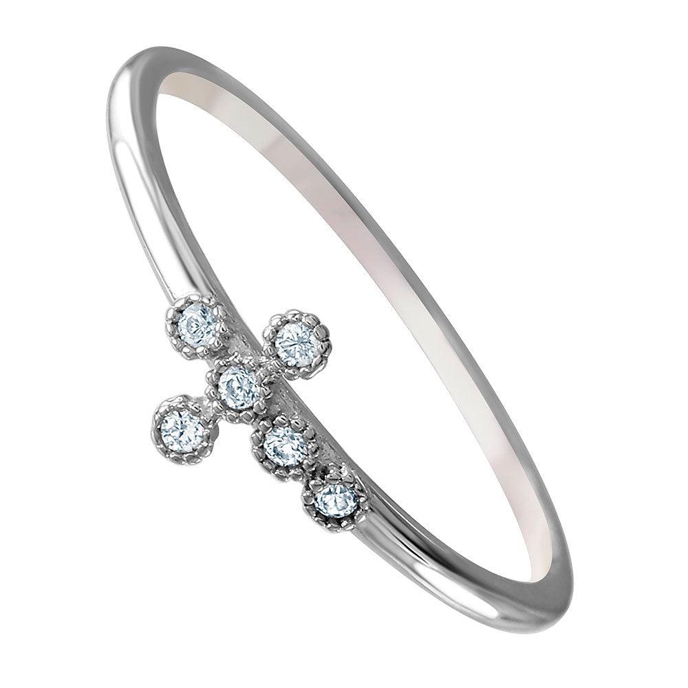 Rhodium Plated Sterling Silver 925 Clear CZ Cross Faith Band Ring Sizes 5-9