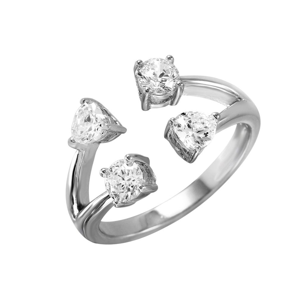 Rhodium Plated Sterling Silver 925 Abstract Ring Clear CZ Band Sizes 5-9