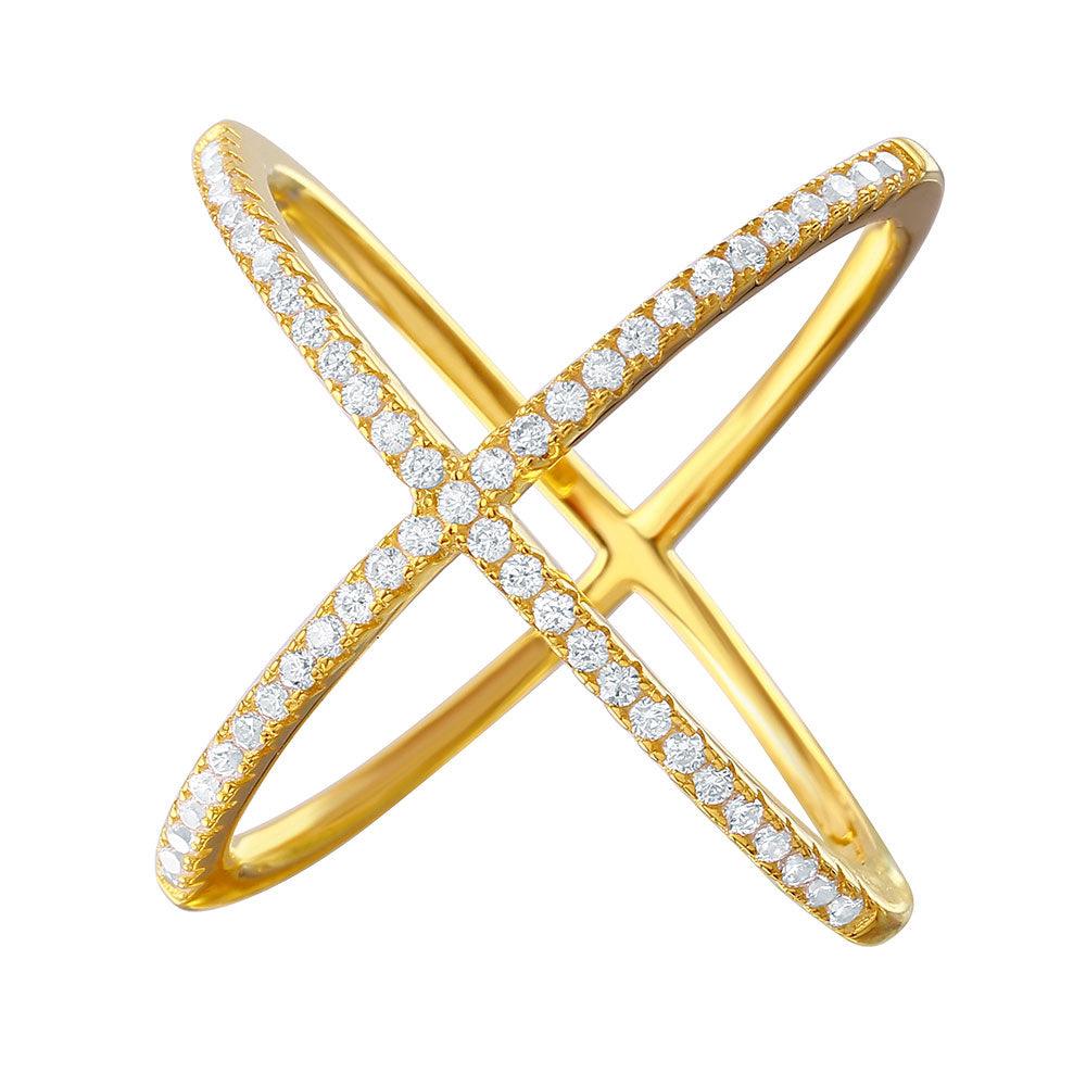 Gold Plated Sterling Silver 925 Nickel Free Criss Cross Ring Band Sizes 5-9