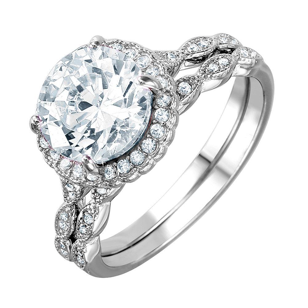 Rhodium Plated Sterling Silver 925 Nickel Free Halo CZ Bridal Ring Sizes 5-9