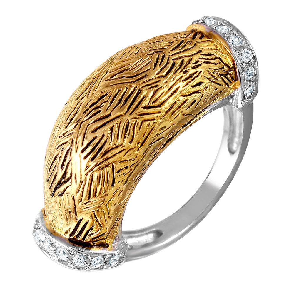 Rhodium & Gold Plated Sterling Silver 925 Clear CZ Cocktail Ring Band Sizes 5-5