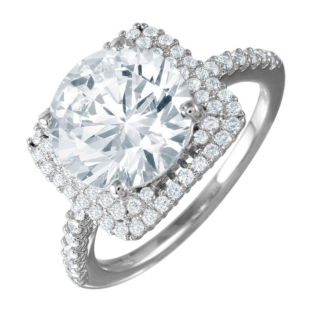 Rhodium Plated Sterling Silver 925 Square Halo Ring Clear CZ Band Sizes 5-9