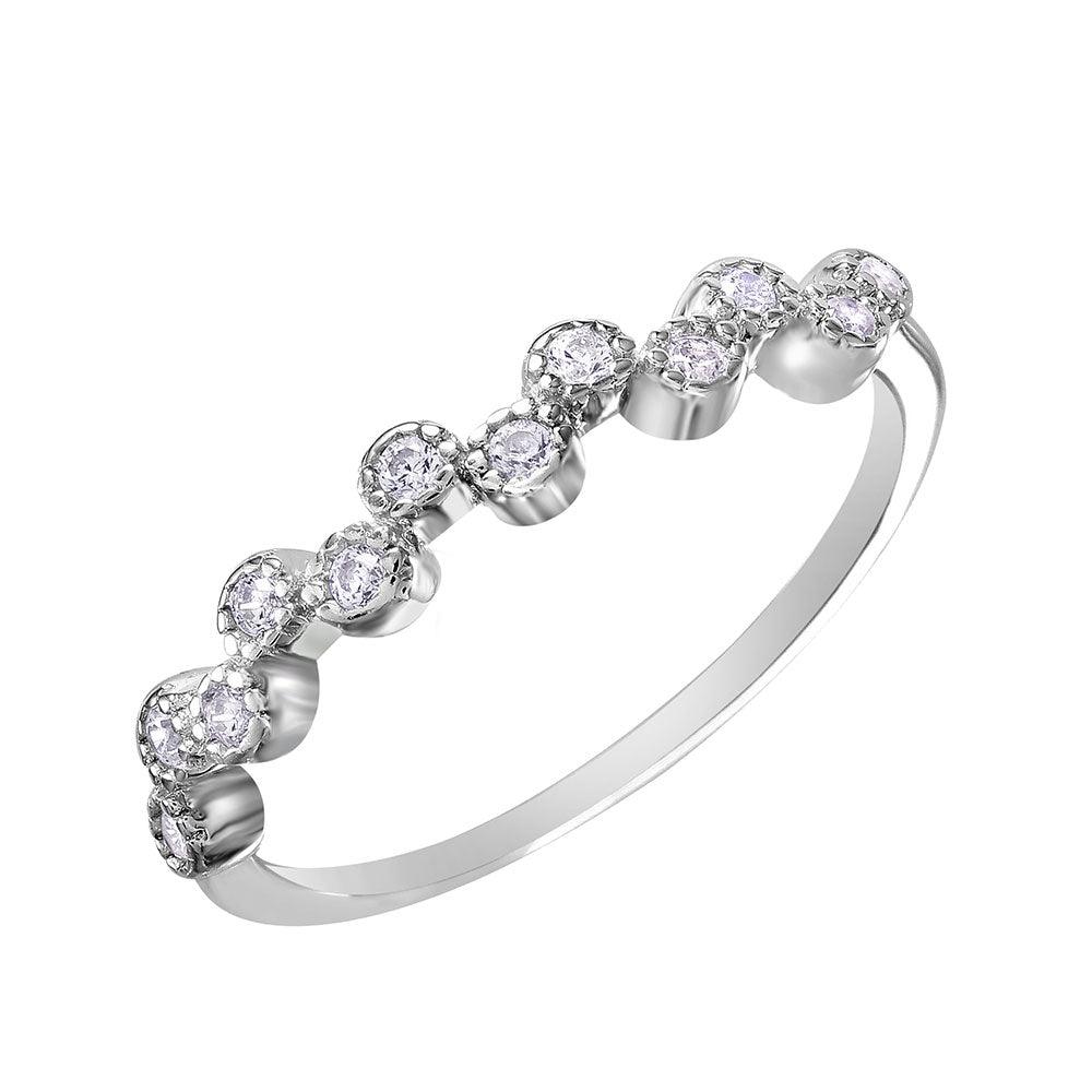 Rhodium Plated Sterling Silver 925 Alternating Bubble Design CZ Ring Sizes 5-9