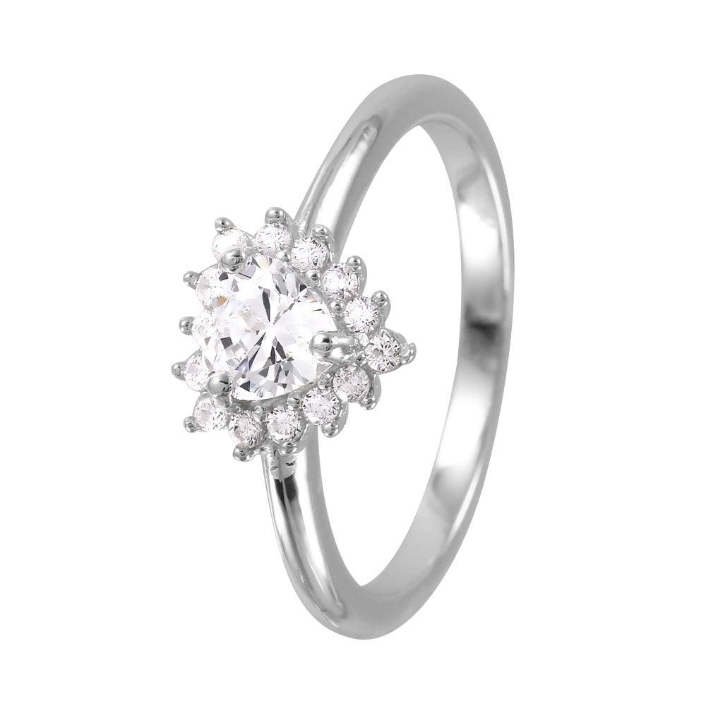 Rhodium Plated Sterling Silver 925 Heart Clear CZ Bridal Ring Band Sizes 5-9