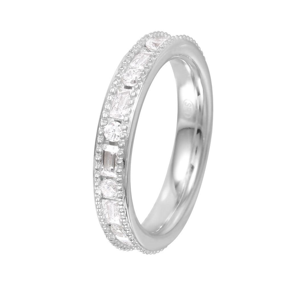 Rhodium Plated Sterling Silver 925 Chanel Set Clear CZ Ring Band Sizes 5-9