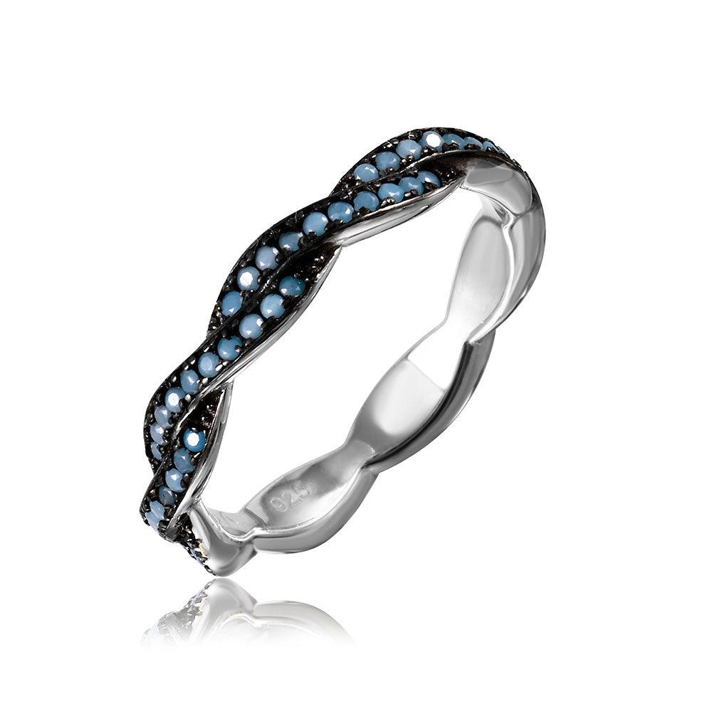 Rhodium Plated Sterling Silver 925 Rope Band Simulated Turquoise Ring Sizes 5-9