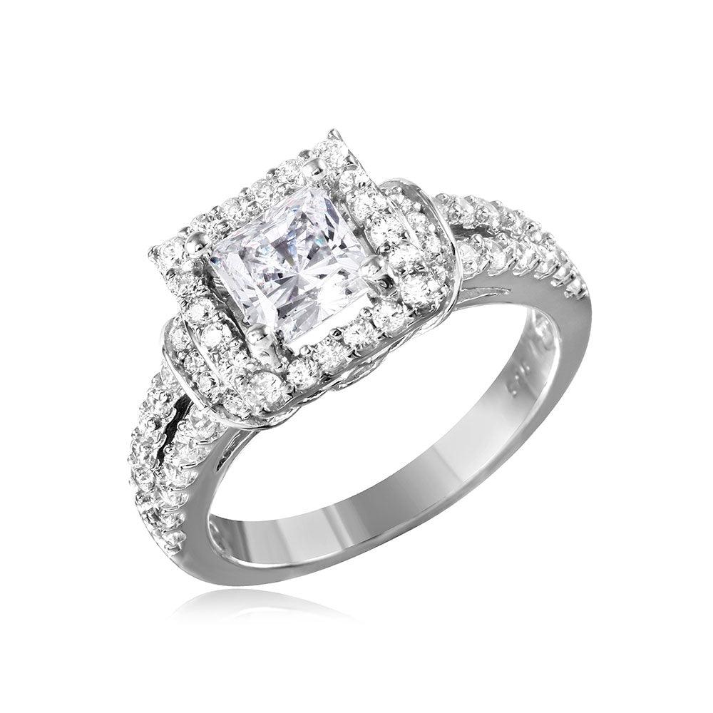 Rhodium Plated Sterling Silver 925 Square Design CZ Center Ring Band Sizes 5-9