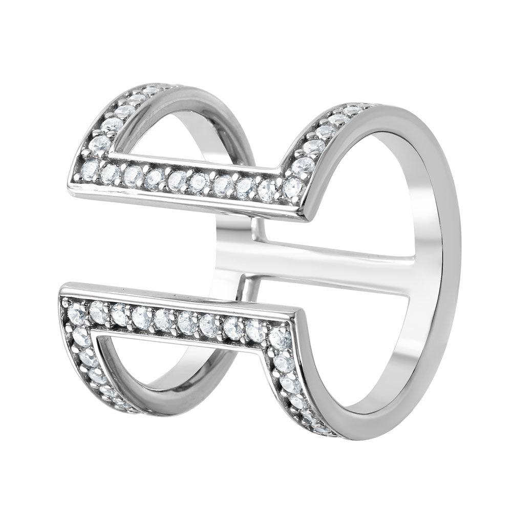 Rhodium Plated Sterling Silver 925 Clear CZ Double Bar Ring Band Sizes 5-9