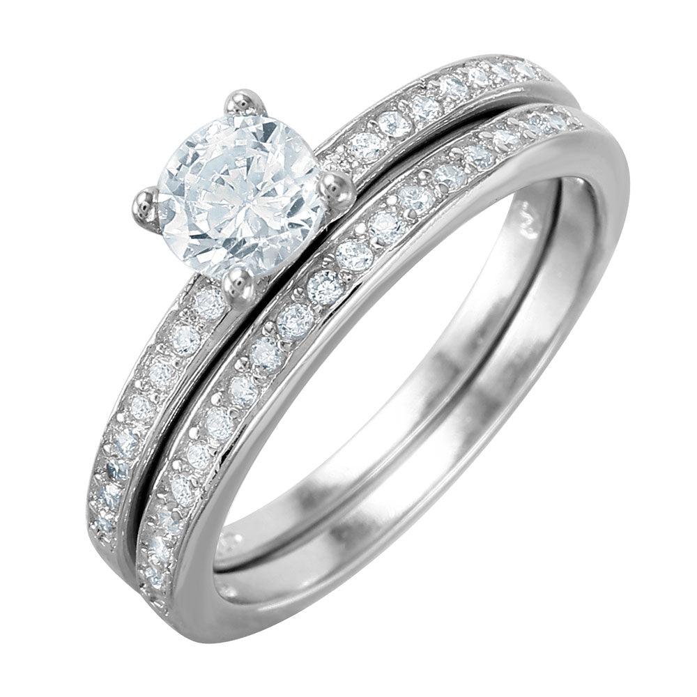 Nickel Free Rhodium Plated Sterling Silver 925 Clear CZ Bridal Ring Sizes 5-9