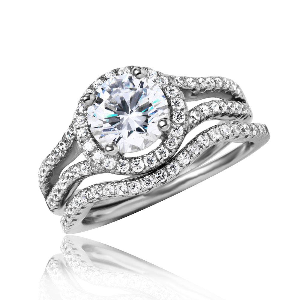 Rhodium Plated Sterling Silver 925 Open Shank Halo Wedding Ring Band Sizes 5-9