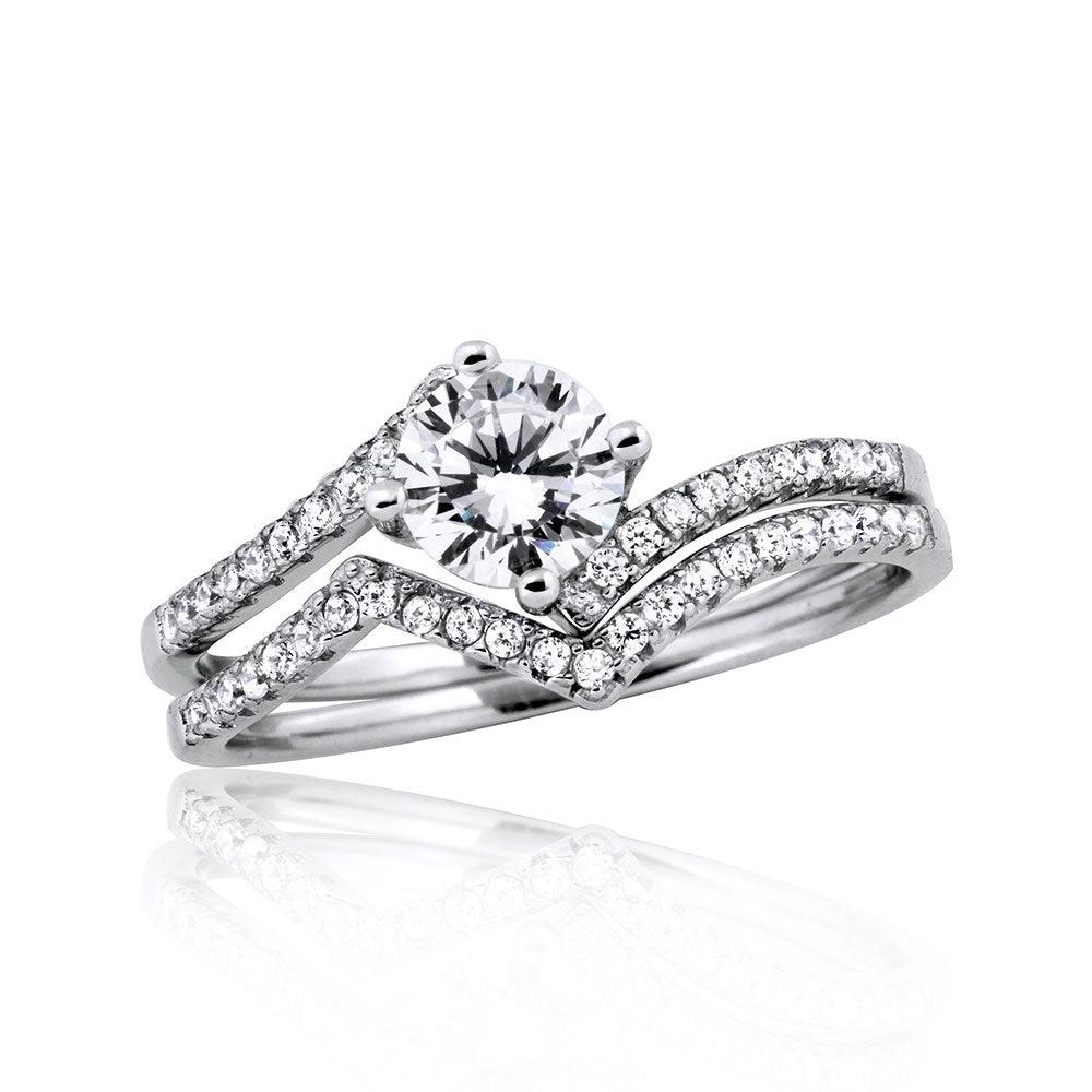 Rhodium Plated Sterling Silver 925 Zigzag Engagement CZ Ring Band Sizes 5-9