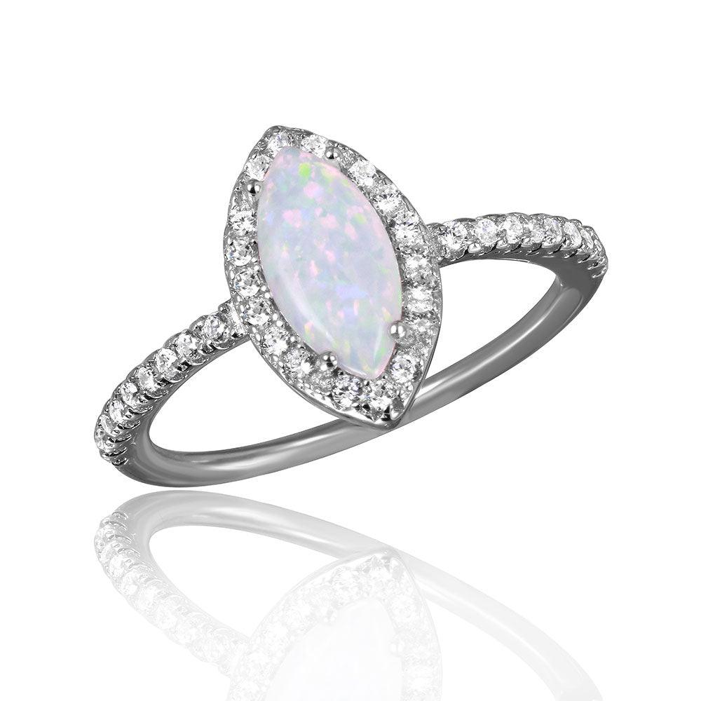 Sterling Silver 925 Rhodium Plated Cats Eye Ring Synthetic Opal CZ Sizes 5-9