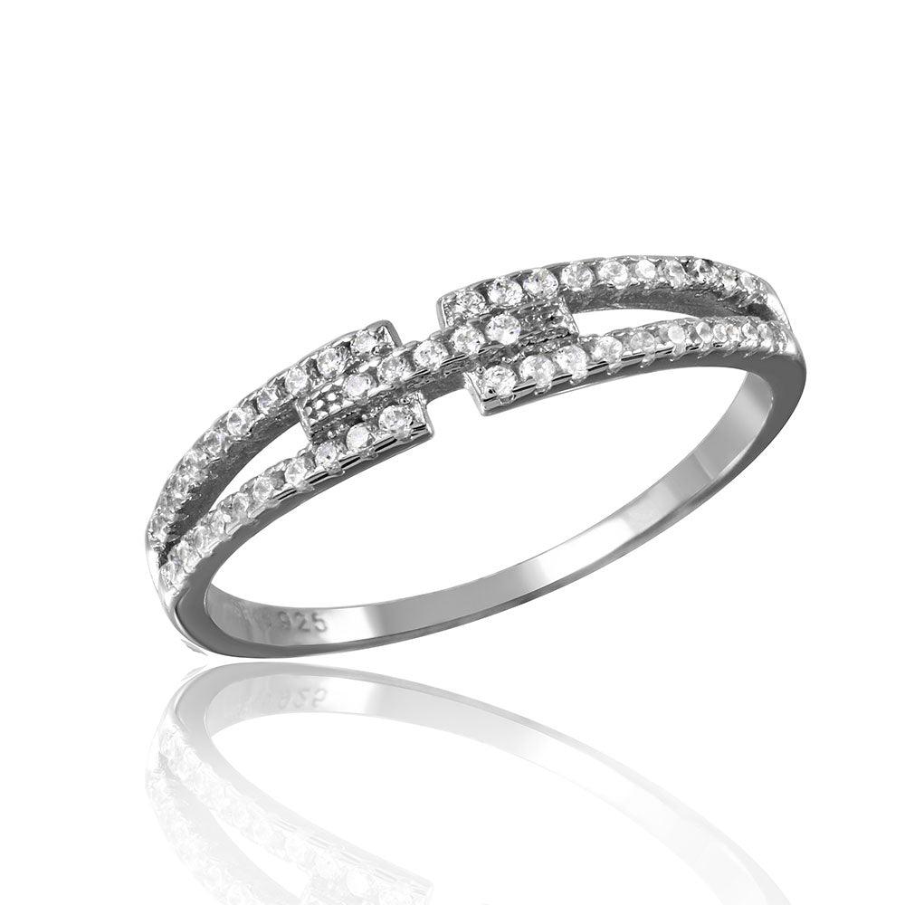 Rhodium Plated Sterling Silver 925 Open Shank Clear CZ Ring Band Sizes 5-9